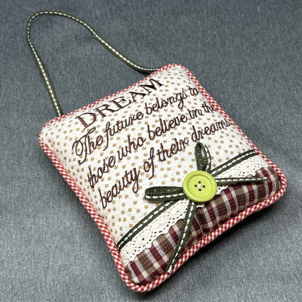 Dream Quote Future Belongs Pillow Primitive Gingham Plaid Decorative Accent 5"